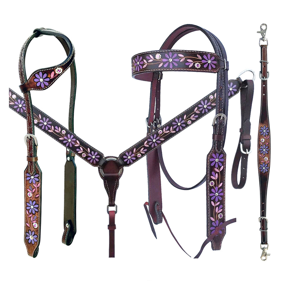 Bar H Equine American Leather Horse Saddle Tack One Ear Headstall Breast Collar Browband Wither Strap Set