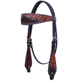 Bar H Equine Horse LeatherLeaf Hand Carved One Ear Headstall Brown