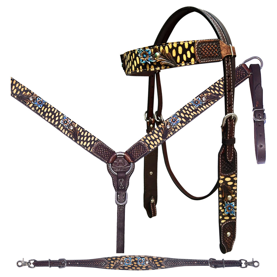 Bar H Equine American Leather Horse Saddle Tack Breast Collar Headstall Wither Strap Set