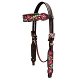 Bar H Equine Horse Leather Floral Hand Painted Breast Collar Brown