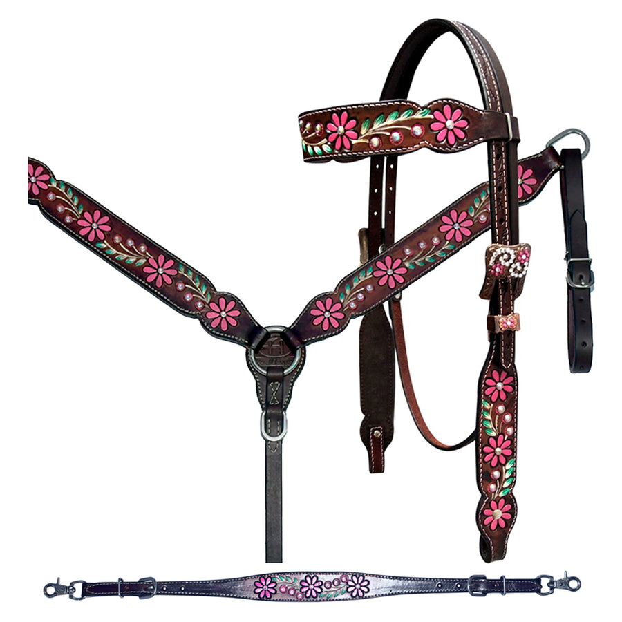 Bar H Equine American Leather Horse Saddle Tack Breast Collar Headstall Wither Strap Set
