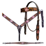 Bar H Equine Premium Hand Tooled Leather Wither Strap Breast Collar Stainless Steel Hardware Brown