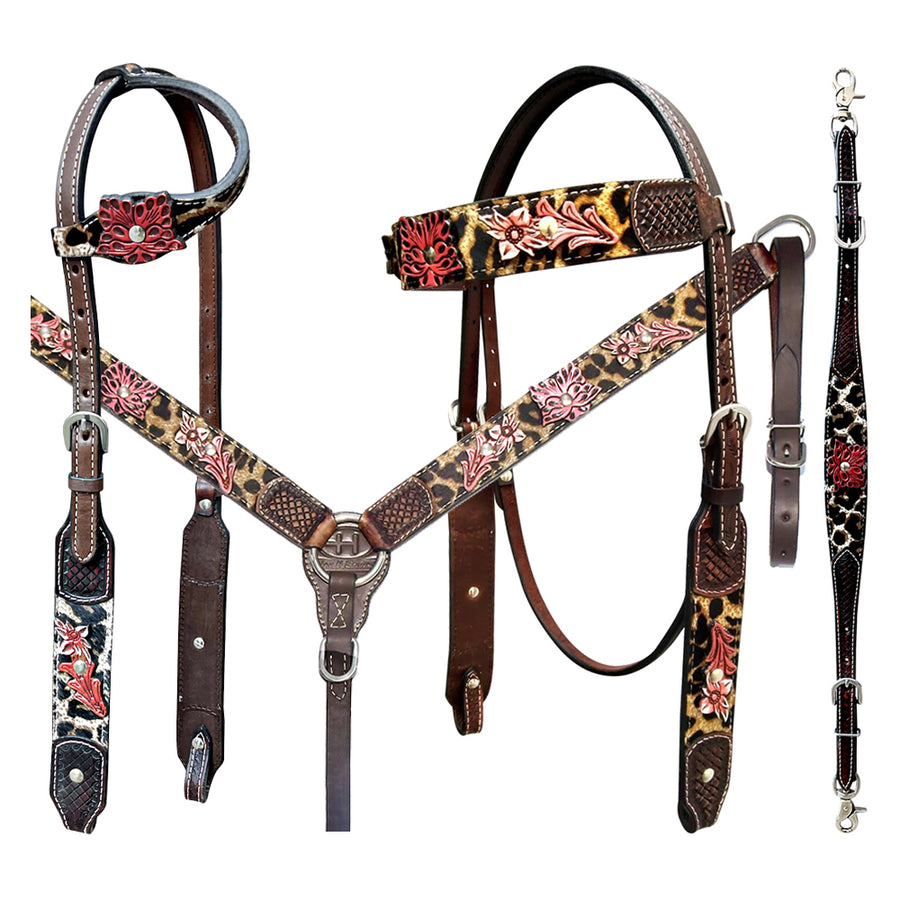 Bar H Equine American Leather Horse Saddle Tack One Ear Headstall Breast Collar Browband Wither Strap Set