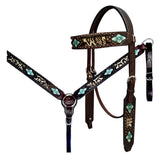 Bar H Equine Western Horse Floral Genuine American Leather Breast Collar Headstall Tack Set