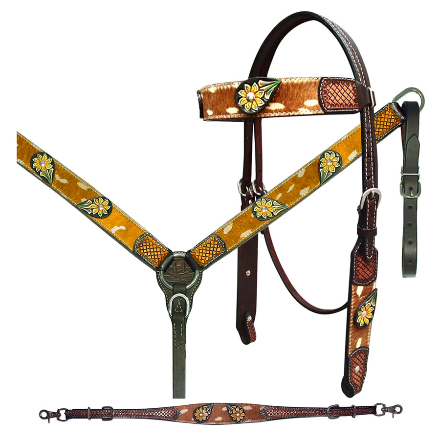Bar H Equine American Leather Horse Saddle Tack Headstall Breast Collar Wither Strap Set