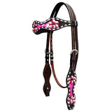 Bar H Equine Genuine Western American Leather Horse Premium Headstall & Breast Collar Set