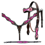 Bar H Equine Genuine Western American Leather Horse Premium Headstall & Breast Collar Set