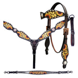 Bar H Equine Genuine Western American Leather Horse Premium Headstall & Breast Collar Set