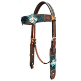 Bar H Equine Genuine Western American Leather Horse Premium Headstall & Breast Collar Set