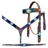 Bar H Equine Genuine Western American Leather Horse Premium Headstall & Breast Collar Set