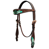 Bar H Equine Genuine Western American Leather Horse Premium Headstall & Breast Collar Set