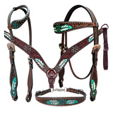 Bar H Equine Genuine Western American Leather Horse Premium Headstall & Breast Collar Set