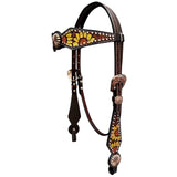 Bar H Equine Genuine Western American Leather Horse Premium Headstall & Breast Collar Set