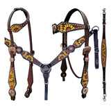 Bar H Equine Genuine Western American Leather Horse Premium Headstall & Breast Collar Set