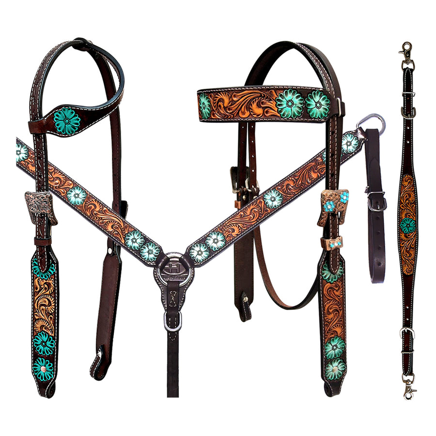 Bar H Equine Genuine Western American Leather Horse Headstall and Breast Collar Set - Uhorse