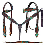 Bar H Equine Genuine Western American Leather Horse Premium Headstall & Breast Collar Set