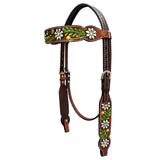 Bar H Equine Genuine Western American Leather Horse Premium Headstall & Breast Collar Set