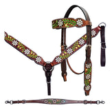 Bar H Equine Genuine Western American Leather Horse Premium Headstall & Breast Collar Set