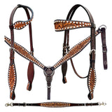 Bar H Equine Genuine Western American Leather Horse Premium Headstall & Breast Collar Set