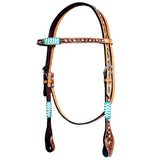 Bar H Equine American Leather Horse Saddle Tack One Ear Headstall | Breast Collar | Browband Headstall | Wither Strap | Tack Set BER209