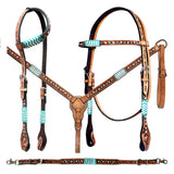 Bar H Equine American Leather Horse Saddle Tack One Ear Headstall | Breast Collar | Browband Headstall | Wither Strap | Tack Set BER209