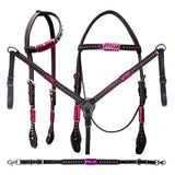 Bar H Equine Genuine Western American Leather Horse Premium Headstall & Breast Collar Set