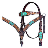 Bar H Equine Genuine Western American Leather Horse Premium Headstall & Breast Collar Set