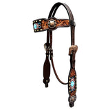 Bar H Equine Genuine Western American Leather Horse Premium Headstall & Breast Collar Set