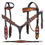 Bar H Equine Genuine Western American Leather Horse Premium Headstall & Breast Collar Set