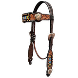 Bar H Equine Genuine Western American Leather Horse Premium Headstall & Breast Collar Set