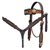 Bar H Equine Genuine Western American Leather Horse Premium Headstall & Breast Collar Set