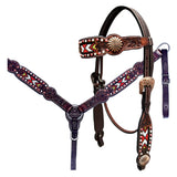 BAR H EQUINE Western Leather Horse Premium Headstall & Breast Collar Set