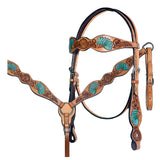 Bar H Equine Genuine Western American Leather Horse Premium Headstall & Breast Collar Set