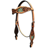 Bar H Equine Genuine Western American Leather Horse Premium Headstall & Breast Collar Set