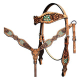 Bar H Equine Genuine Western American Leather Horse Premium Headstall & Breast Collar Set