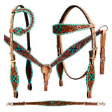 Bar H Equine American Leather Horse Saddle Tack One Ear Headstall | Breast Collar | Browband Headstall | Spur Straps | Wither Strap | Tack Set BER258