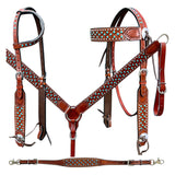 Bar H Equine American Leather Horse Saddle Tack One Ear Headstall | Breast Collar | Browband Headstall | Wither Strap | Tack Set BER259