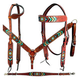 Bar H Equine American Leather Horse Saddle Tack One Ear Headstall | Breast Collar | Browband Headstall | Wither Strap | Tack Set BER262