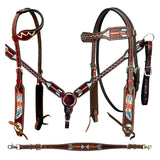 Bar H Equine American Leather Horse Saddle Tack One Ear Headstall | Breast Collar | Browband Headstall | Wither Strap | Tack Set BER263