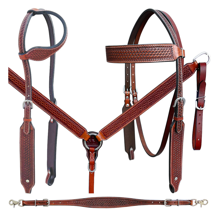 Bar H Equine American Leather Horse Saddle Tack One Ear Headstall | Breast Collar Browband Wither Strap Set BER264
