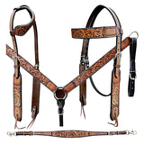 Bar H Equine Genuine Western American Leather Horse Premium Headstall & Breast Collar Set