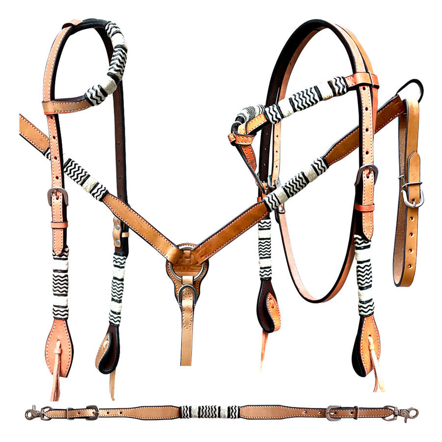 Bar H Equine American Leather Horse Saddle Tack One Ear Headstall | Breast Collar Browband Wither Strap Set BER272