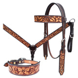 Bar H Equine Genuine Western American Leather Horse Premium Headstall & Breast Collar Set