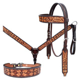 Bar H Equine Genuine Western American Leather Horse Premium Headstall & Breast Collar Set