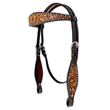 Bar H Equine Genuine Western American Leather Horse Premium Headstall & Breast Collar Set