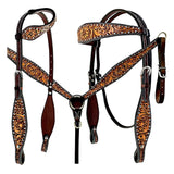 Bar H Equine Genuine Western American Leather Horse Premium Headstall & Breast Collar Set