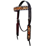 Bar H Equine Genuine Western American Leather Horse Premium Headstall & Breast Collar Set