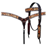 Bar H Equine Genuine Western American Leather Horse Premium Headstall & Breast Collar Set