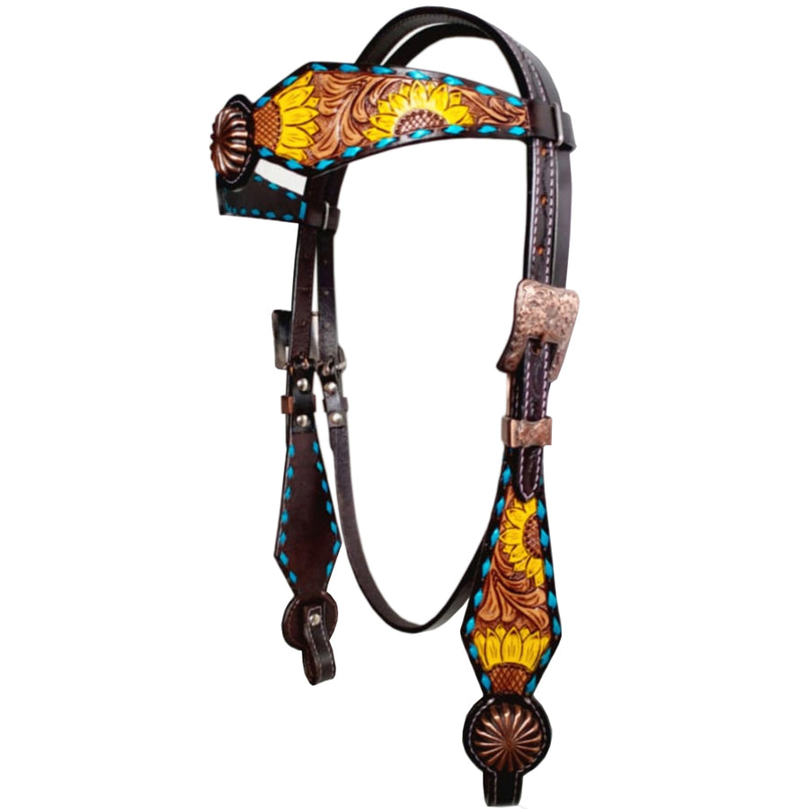 Bar H Equine American Leather Horse Saddle Tack One Ear Headstall | Breast Collar Browband Wither Strap Set BER312