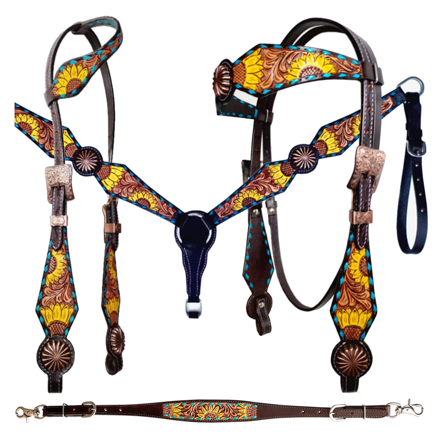 Bar H Equine Genuine Western American Leather Horse Headstall and Breast Collar Set - Uhorse